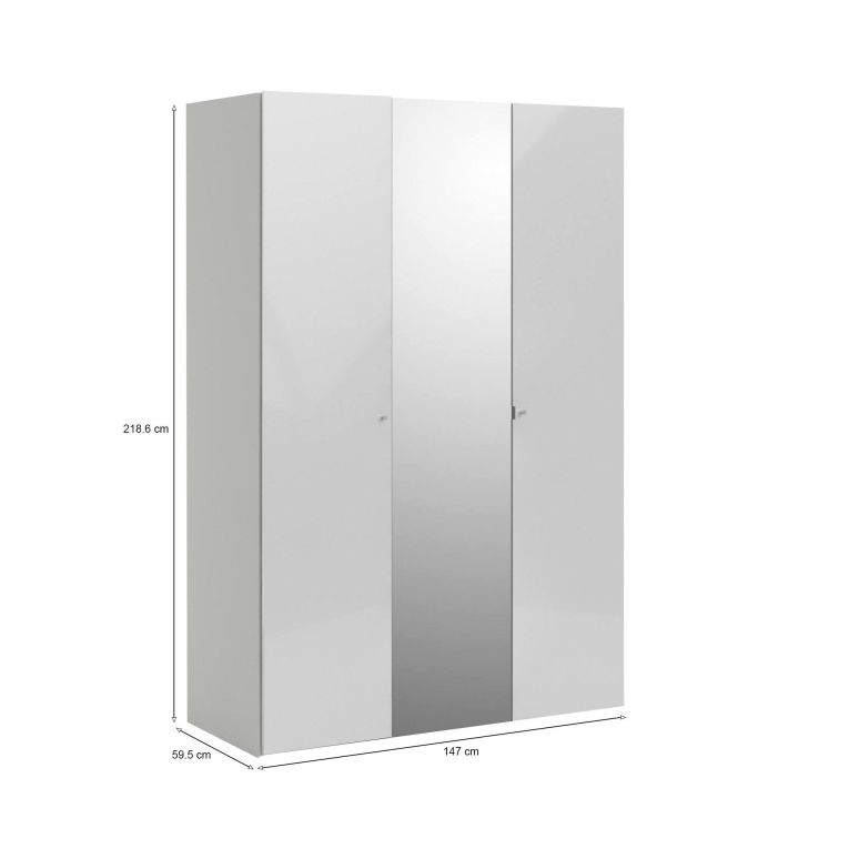 Guardaroba con anta specchio bianco lucido 147x218h cm - Megi