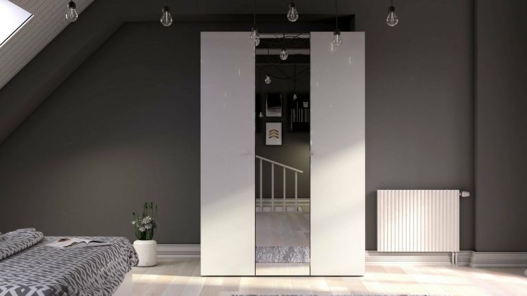 Guardaroba con anta specchio bianco lucido 147x218h cm - Megi