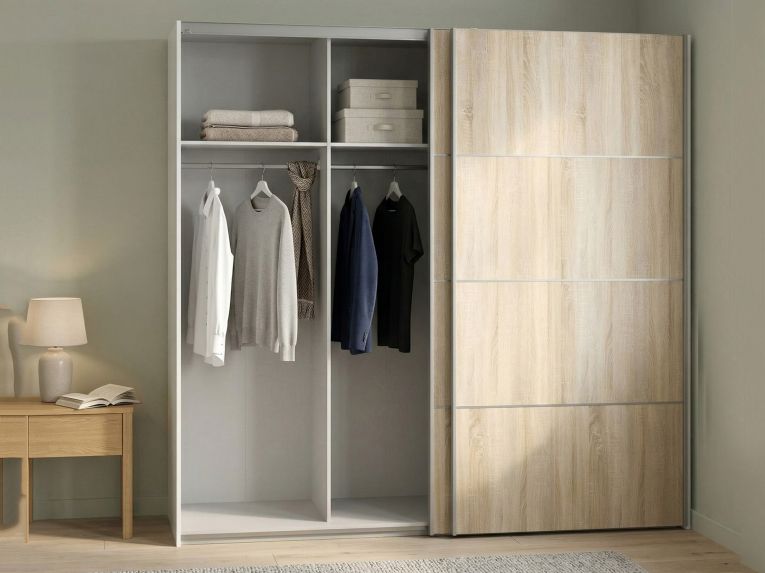 Guardaroba con appendiabiti bianco e quercia 242x201h cm - Acerno