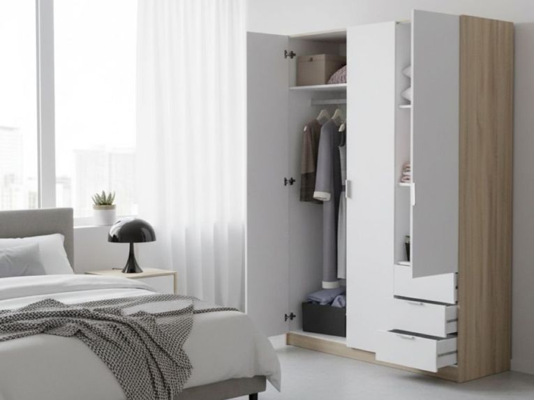 Guardaroba con appendiabiti bianco e rovere 121x180h cm - Apaches