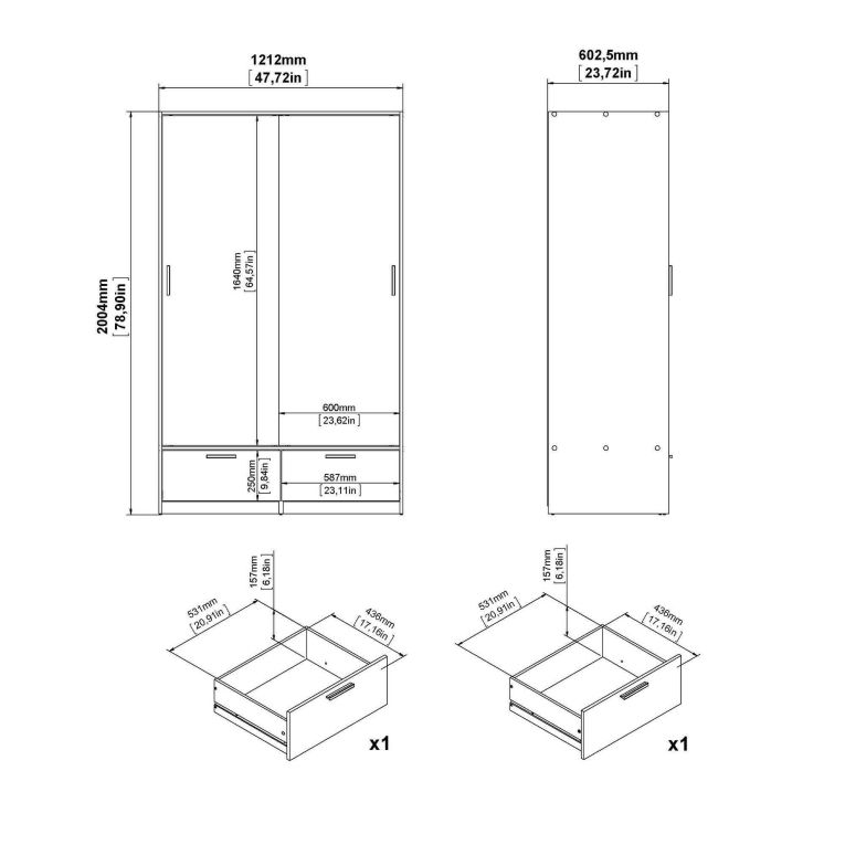 Guardaroba con appendiabiti bianco e rovere 121x200h cm - Kammuri