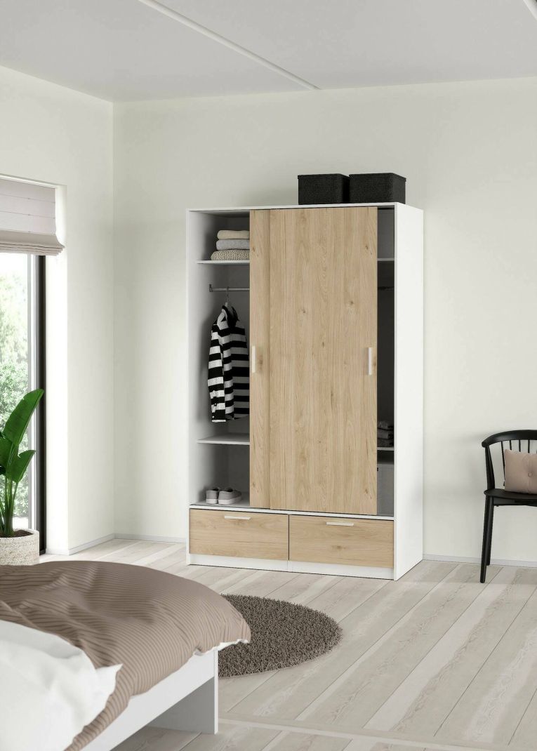 Guardaroba con appendiabiti bianco e rovere 121x200h cm - Kammuri