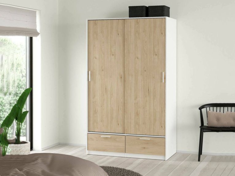 Guardaroba con appendiabiti bianco e rovere 121x200h cm - Kammuri