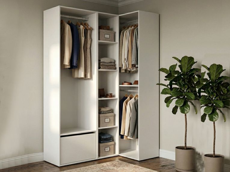 Guardaroba con appendiabiti bianco e rovere 144x205h cm - Tobias