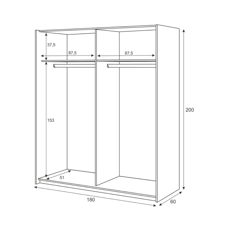Guardaroba con appendiabiti bianco e rovere 180x200h cm - Ainu