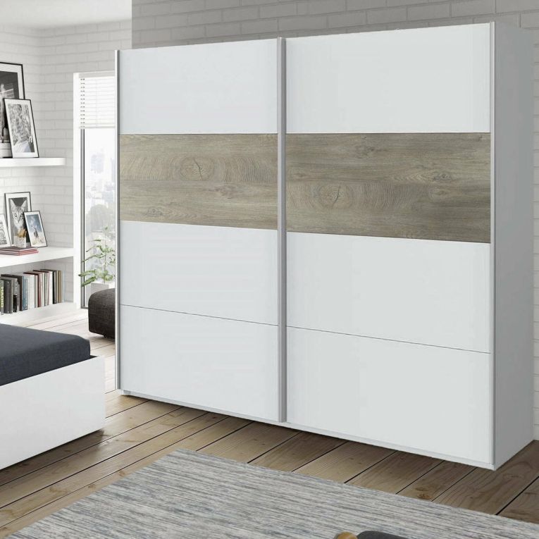Guardaroba con appendiabiti bianco e rovere 180x200h cm - Ainu
