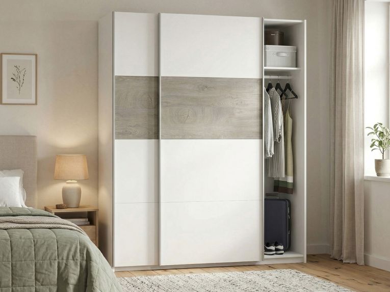 Guardaroba con appendiabiti bianco e rovere 180x200h cm - Ainu