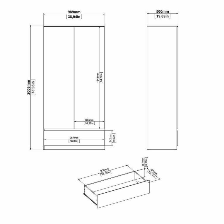 Guardaroba con appendiabiti bianco lucido 98x200h cm - Kab