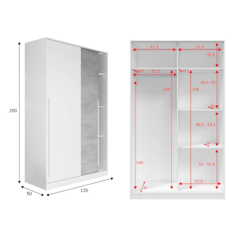 Guardaroba con appendiabiti cemento e bianco 120x200h cm - Aristode
