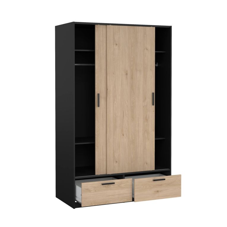Guardaroba con appendiabiti nero e rovere 121x200h cm - Kammuri