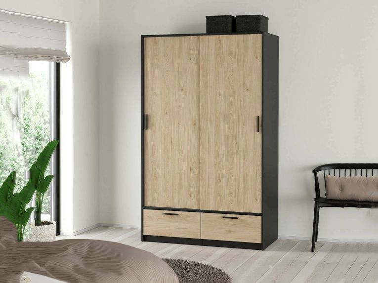 Guardaroba con appendiabiti nero e rovere 121x200h cm - Kammuri