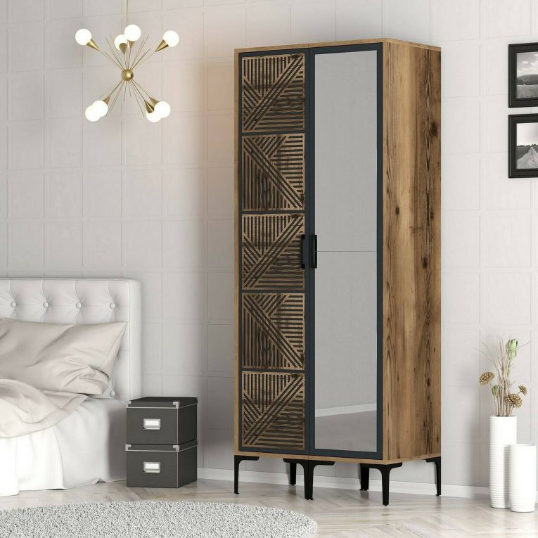 Guardaroba con appendiabiti noce e antracite 80x200h cm - Ramallah