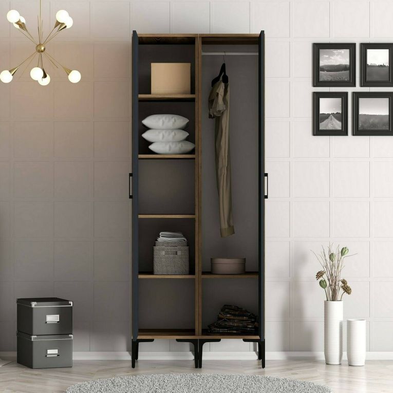 Guardaroba con appendiabiti noce e antracite 80x200h cm - Ramallah