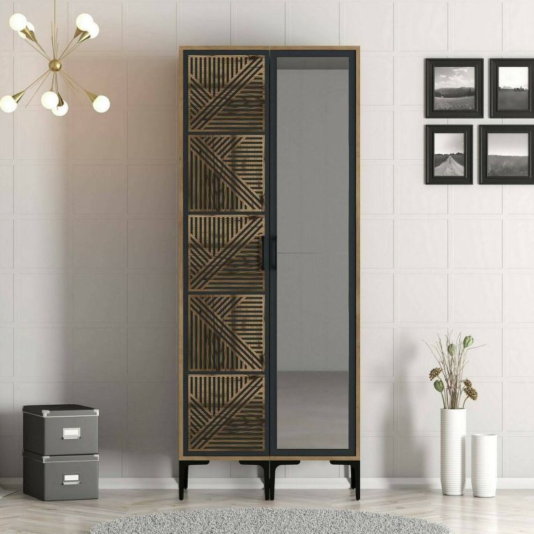Guardaroba con appendiabiti noce e antracite 80x200h cm - Ramallah