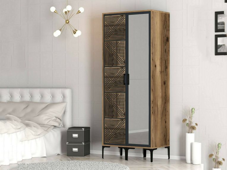 Guardaroba con appendiabiti noce e antracite 80x200h cm - Ramallah