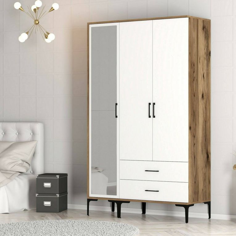 Guardaroba con appendiabiti noce e bianco 120x200h cm - Petroleuse