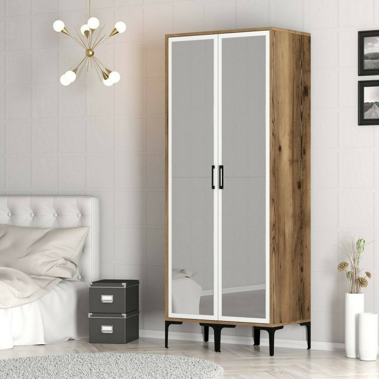 Guardaroba con appendiabiti noce e bianco 80x200h cm - Bagnone