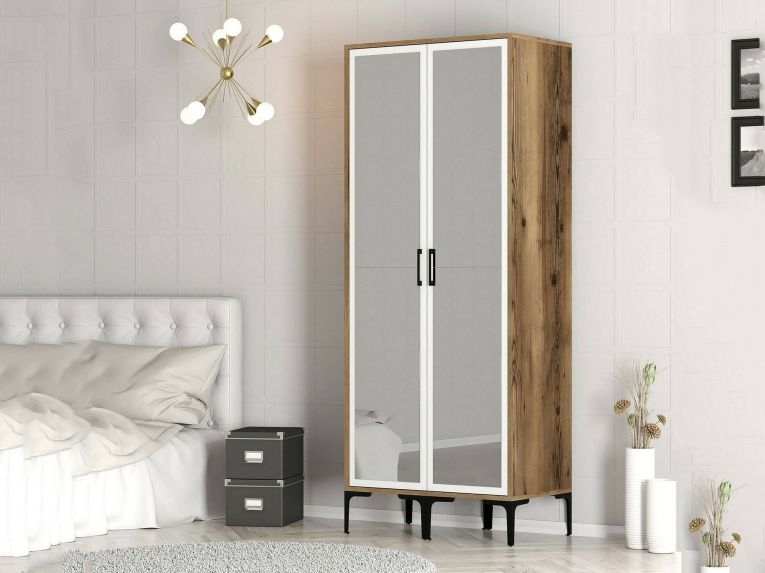Guardaroba con appendiabiti noce e bianco 80x200h cm - Bagnone