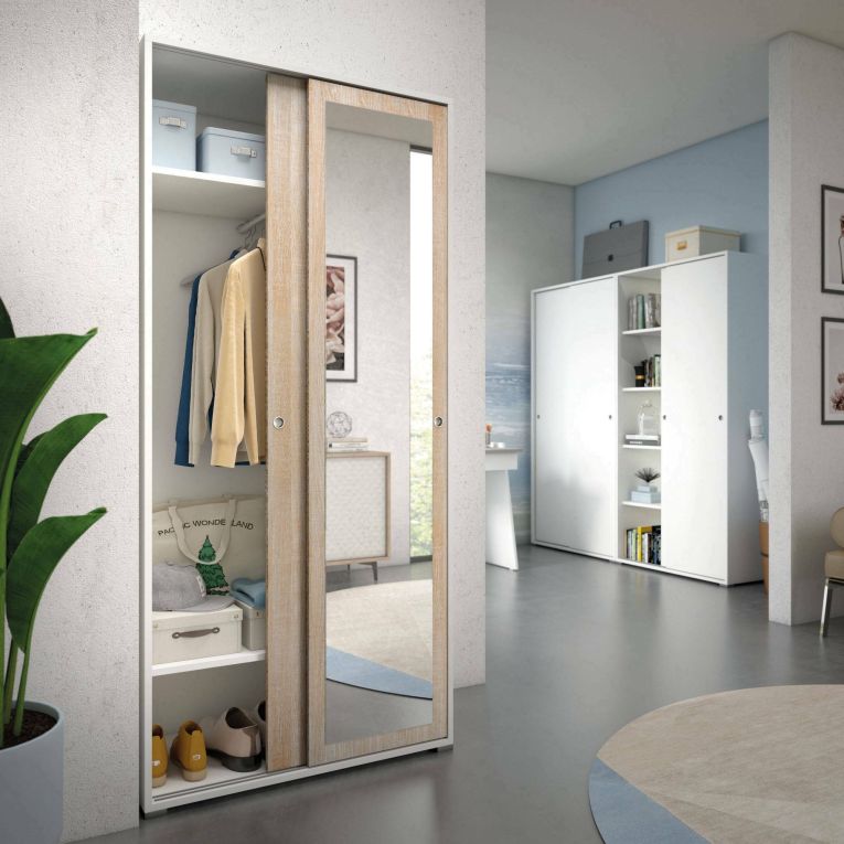 Guardaroba con appendiabiti rovere e bianco 90x195h cm - Abduhl