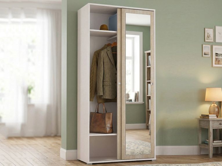 Guardaroba con appendiabiti rovere e bianco 90x195h cm - Abduhl