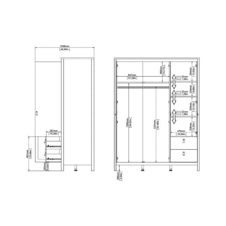 Guardaroba con cassetti bianco 150x199h cm - Rufina