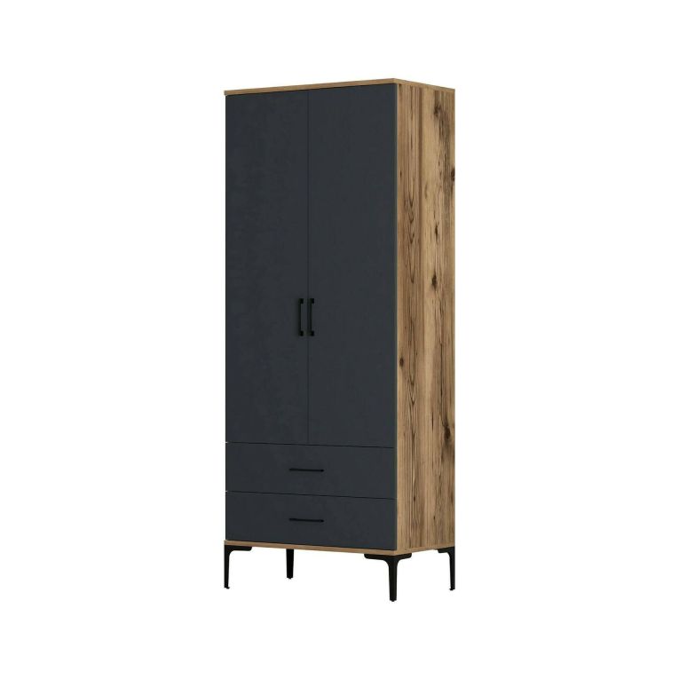 Guardaroba con cassetti noce e antracite 80x200h cm - Doriana