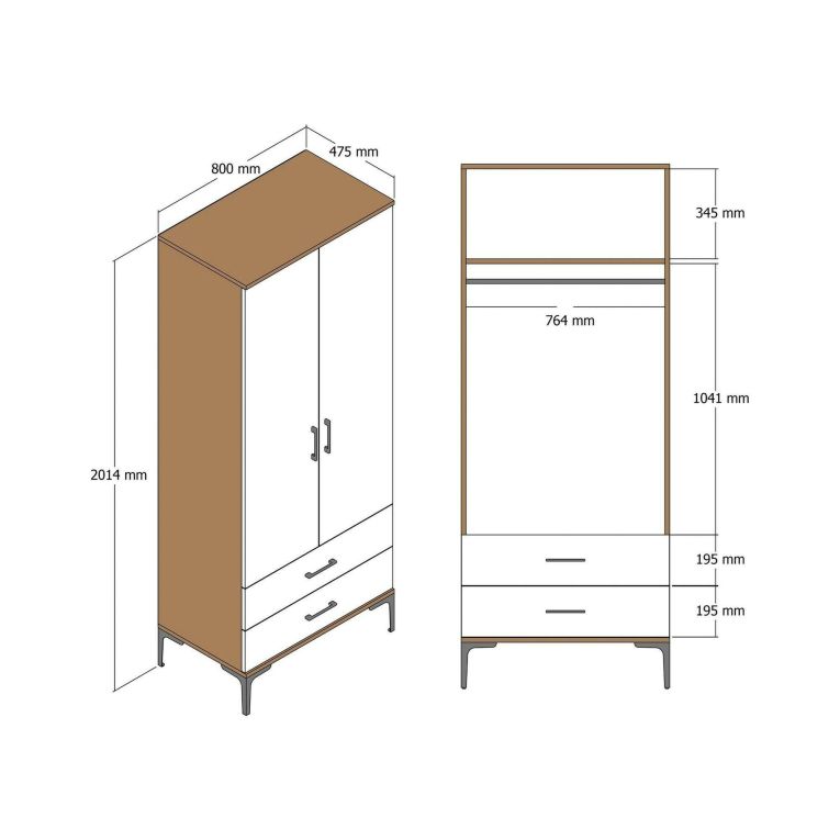 Guardaroba con cassetti noce e antracite 80x200h cm - Doriana