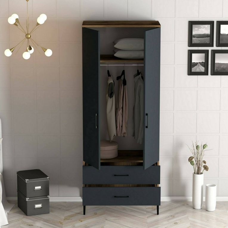 Guardaroba con cassetti noce e antracite 80x200h cm - Doriana