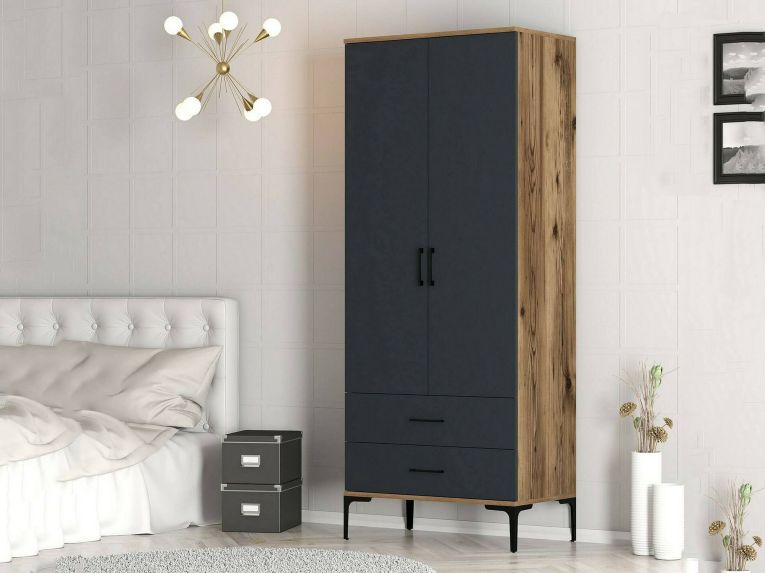 Guardaroba con cassetti noce e antracite 80x200h cm - Doriana