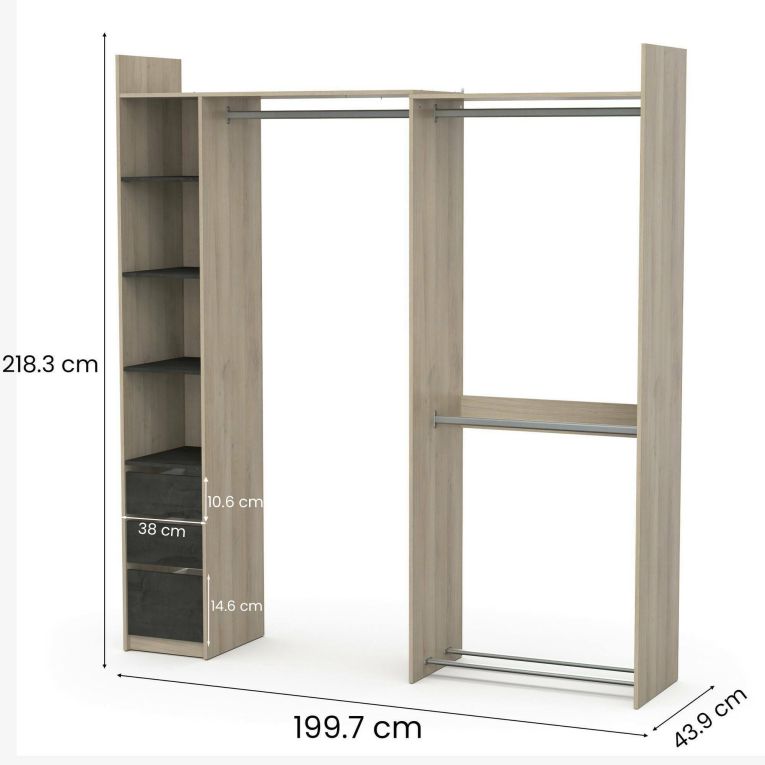 Guardaroba con cassetti rovere 199x218h cm - Battuda
