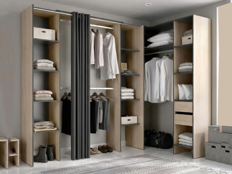 Guardaroba con ripiani regolabili antracite e rovere 234x205h cm - Dindo