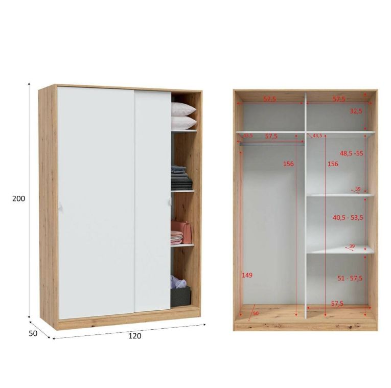 Guardaroba con ripiani regolabili bianco e rovere nodi 120x200h cm - Adrenalin