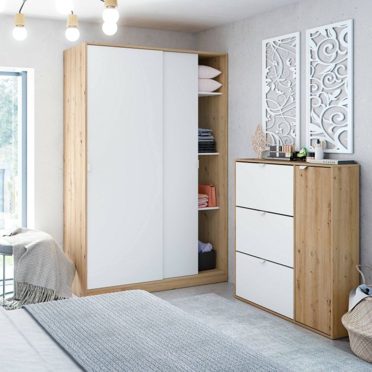 Guardaroba con ripiani regolabili bianco e rovere nodi 120x200h cm - Adrenalin