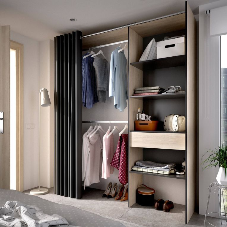 Guardaroba con ripiani regolabili rovere e antracite 160x205h cm - Arim