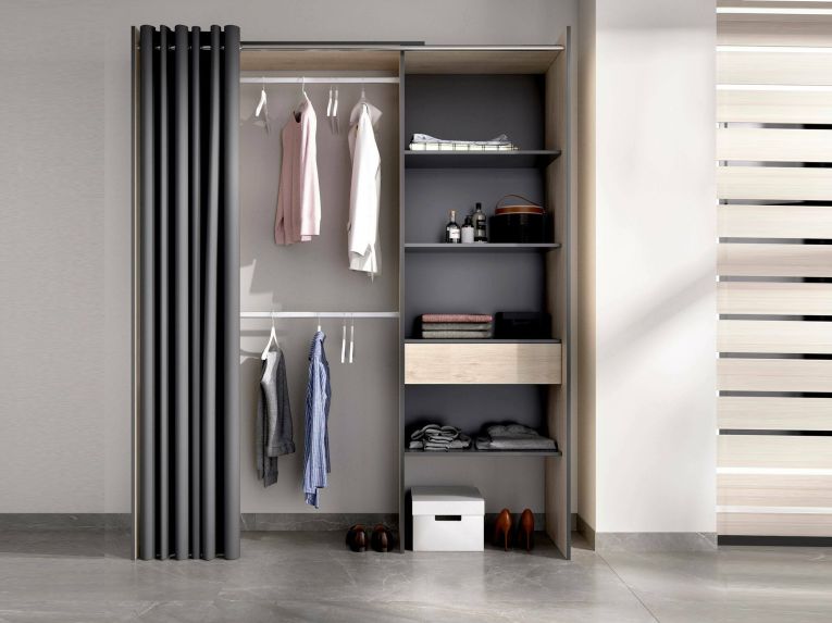 Guardaroba con ripiani regolabili rovere e antracite 160x205h cm - Arim