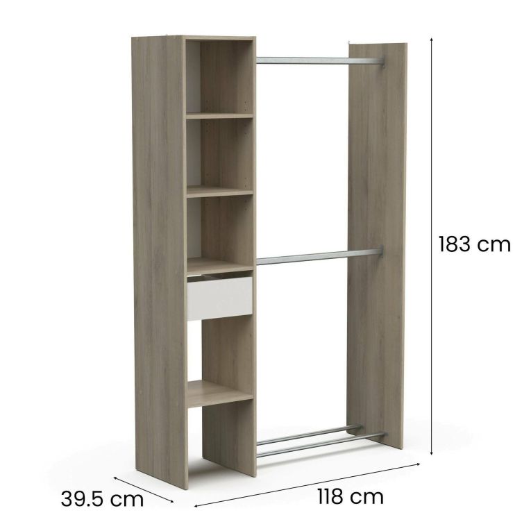 Guardaroba con ripiani regolabili rovere e bianco opaco 118x183h cm - Floriana