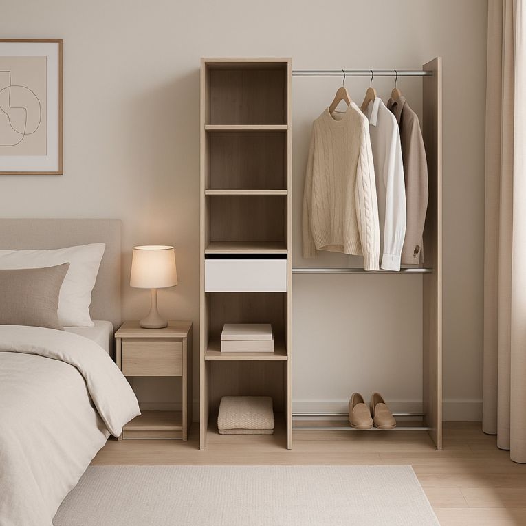 Guardaroba con ripiani regolabili rovere e bianco opaco 118x183h cm - Floriana