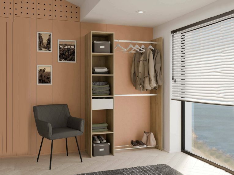 Guardaroba con ripiani regolabili rovere e bianco opaco 118x183h cm - Floriana