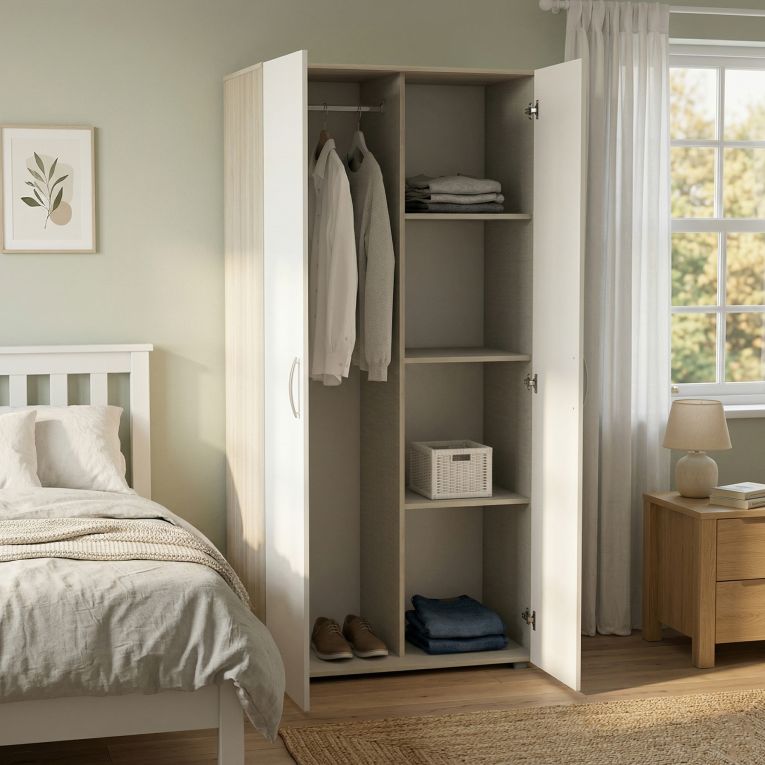 Guardaroba con ripiani regolabili rovere e bianco opaco 79x165h cm - Ockhi