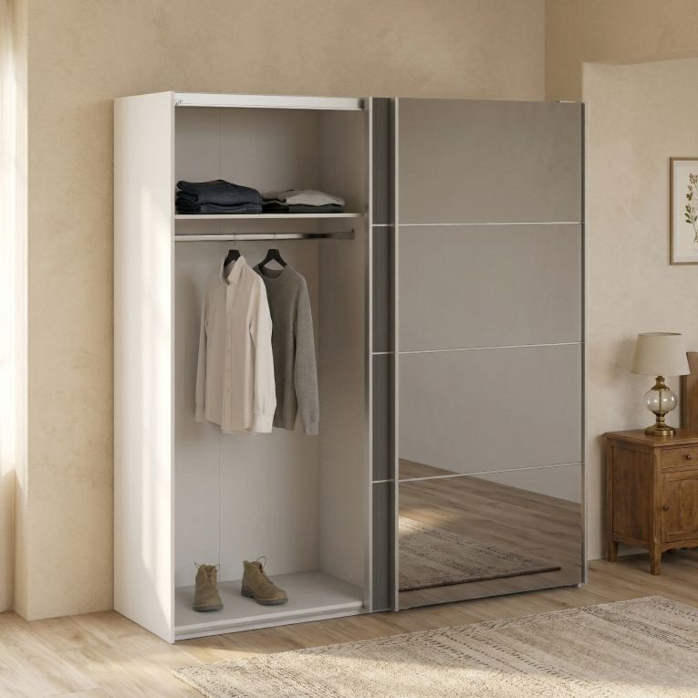 Guardaroba con specchio bianco e grigio 182x201h cm - Armento