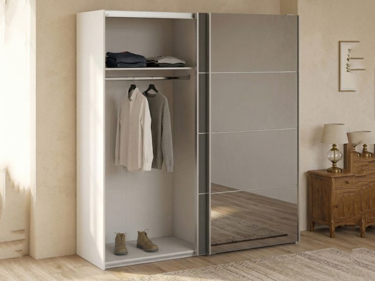 Guardaroba con specchio bianco e grigio 182x201h cm - Armento
