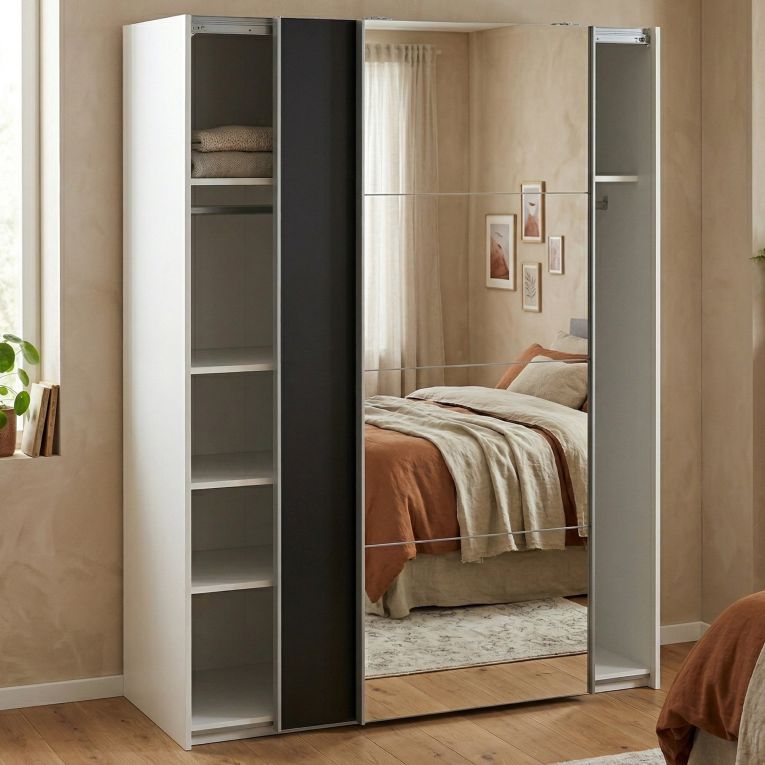 Guardaroba con specchio bianco e nero 150x200h cm - Seraphine