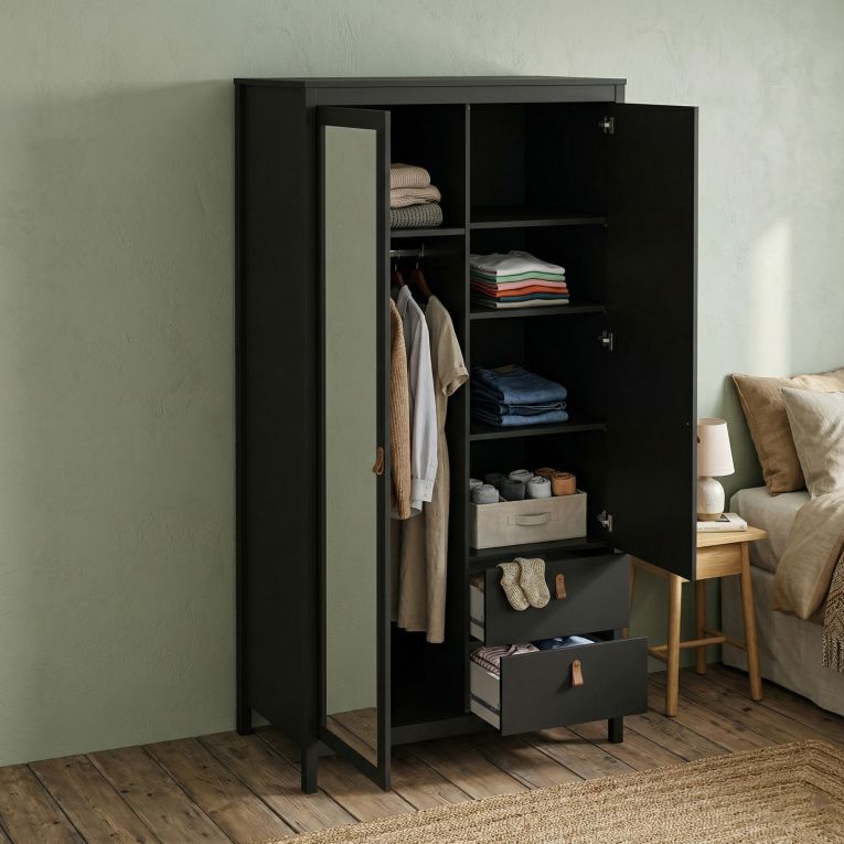 Guardaroba con specchio nero 102x199h cm - Lagertha
