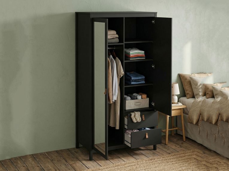 Guardaroba con specchio nero 102x199h cm - Lagertha