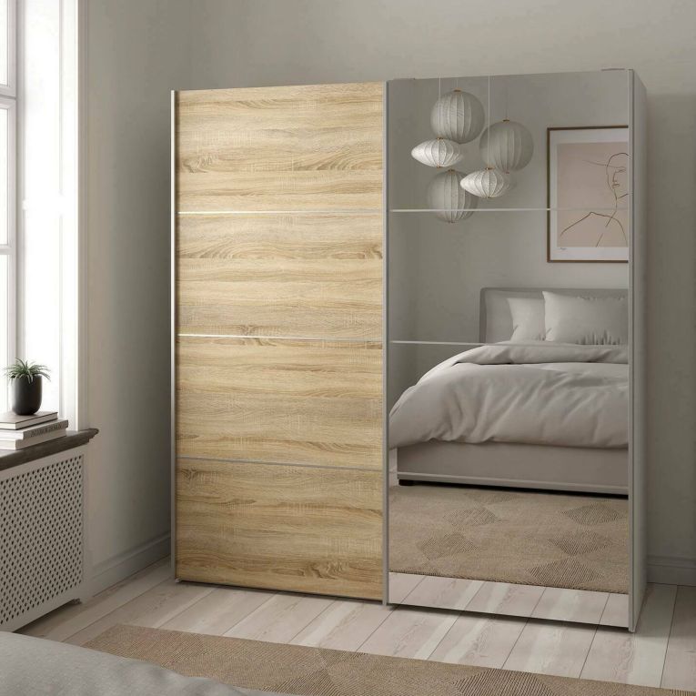 Guardaroba con specchio quercia e bianco 182x201h cm - Cerreto