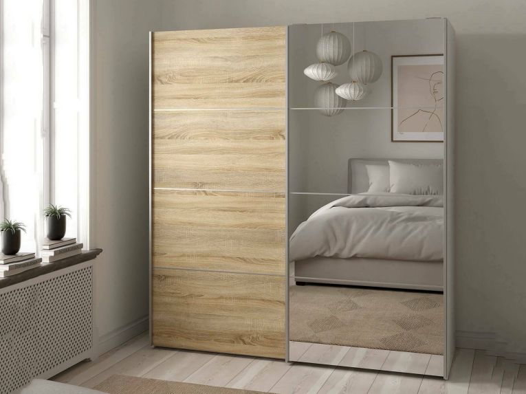 Guardaroba con specchio quercia e bianco 182x201h cm - Cerreto