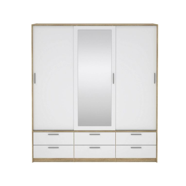 Guardaroba con specchio quercia e bianco lucido 181x200h cm - Astrolabio