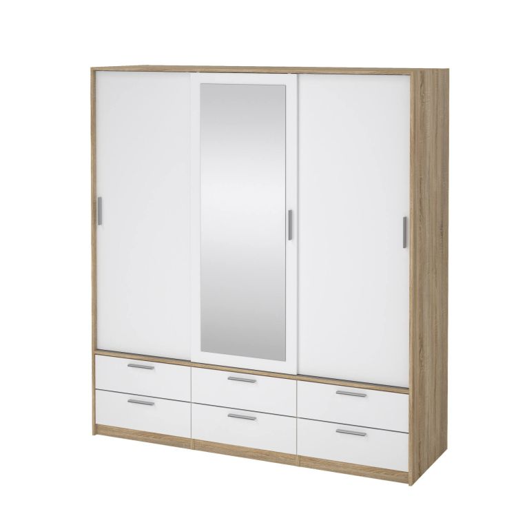 Guardaroba con specchio quercia e bianco lucido 181x200h cm - Astrolabio