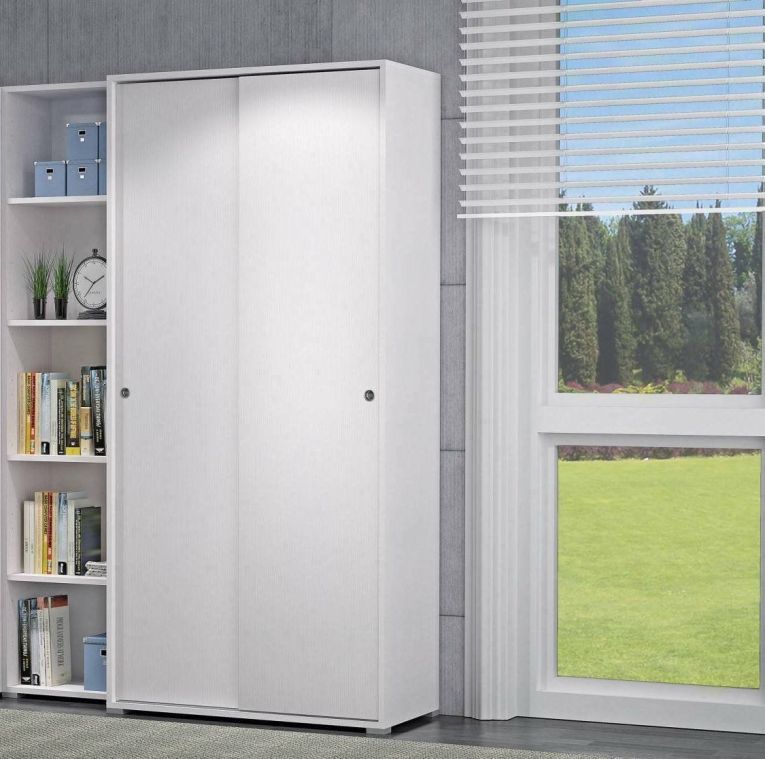 Guardaroba Dalia, Armadio a 2 ante scorrevoli e 4 ripiani, Mobile moderno multiuso per camera da letto, 100% Made in Italy, 90x45h195 cm, Bianco