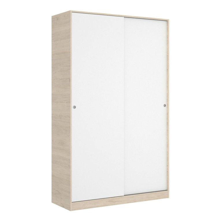 Guardaroba Denali, Mobile appendiabiti per camera da letto, Armadio a 2 ante scorrevoli, 120x50h204 cm, Bianco lucido e Rovere